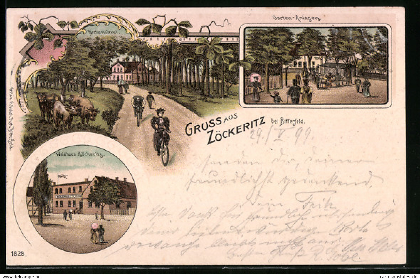 Lithographie Zöckeritz Bei Bitterfeld, Garten-Anlagen, Waldgasthaus Und Forstmeisterei  - Bitterfeld