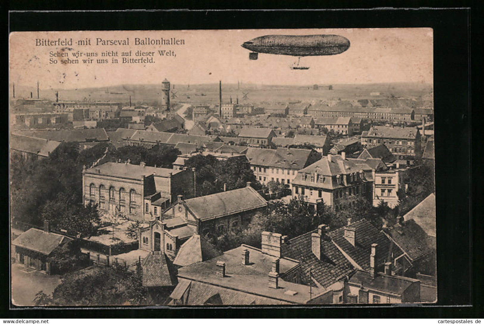 AK Bitterfeld, Luftschiff Parseval über Der Stadt Mit Ballonhallen  - Zeppeline