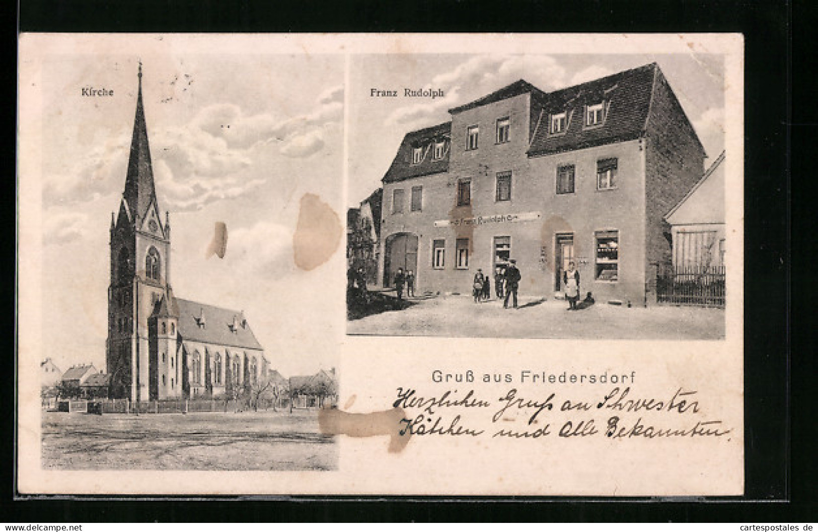 AK Friedersdorf, Kirche Und Gasthaus Franz Rudolph  - Friedersdorf