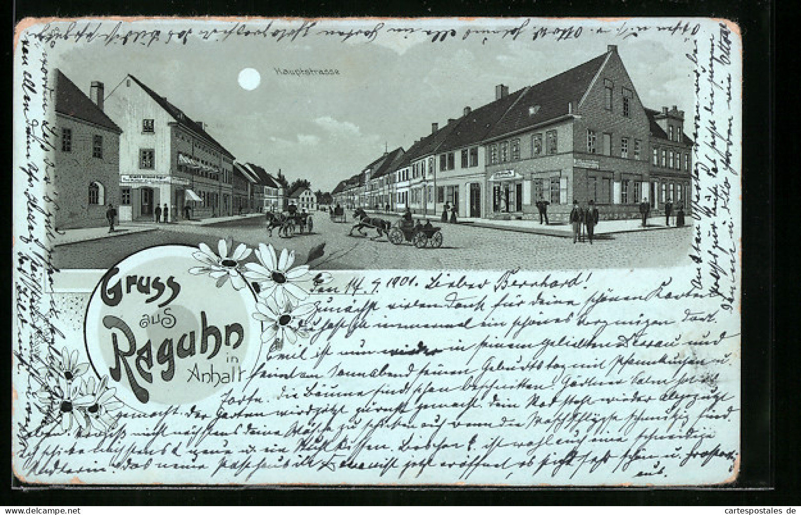 Mondschein-Lithographie Raguhn I. Anh., Passanten In Der Hauptstrasse  - Other & Unclassified