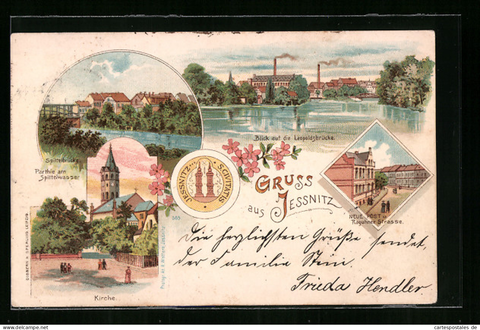 Lithographie Jessnitz I. A., Blick Auf Die Leopoldsbrücke, Spittelbrücke, Kirche, Neue Post  - Other & Unclassified