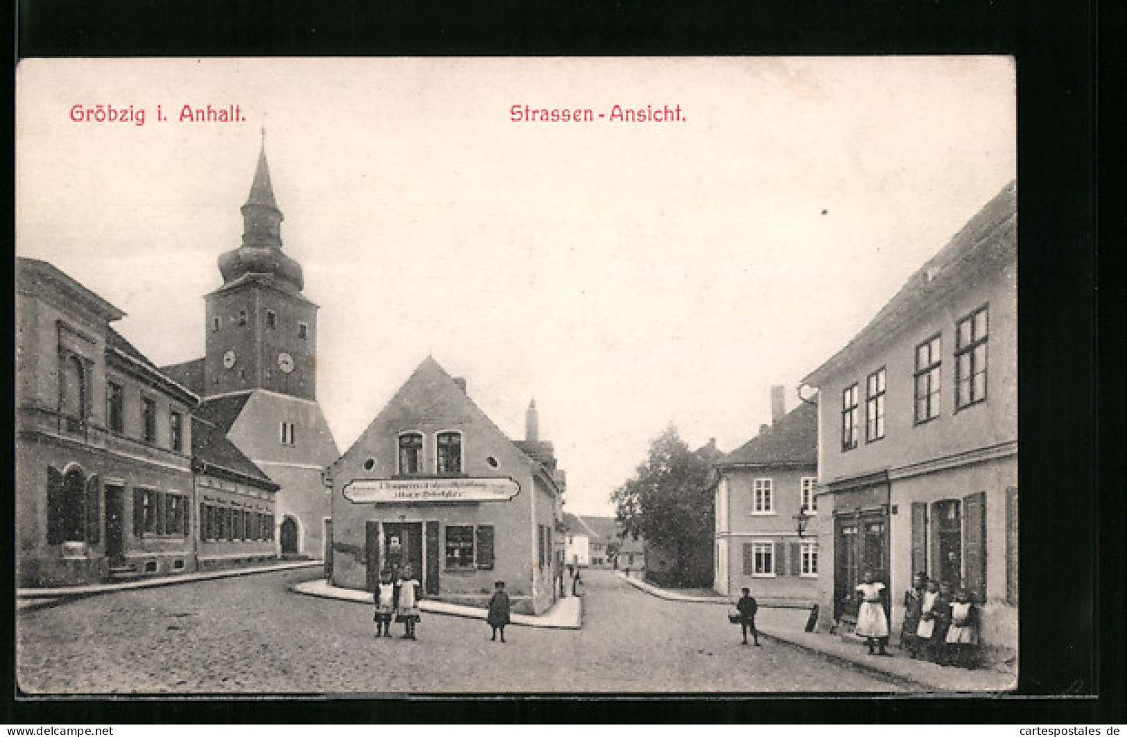 AK Gröbzig I. Anh., Strassen-Ansicht, Kirche  - Other & Unclassified