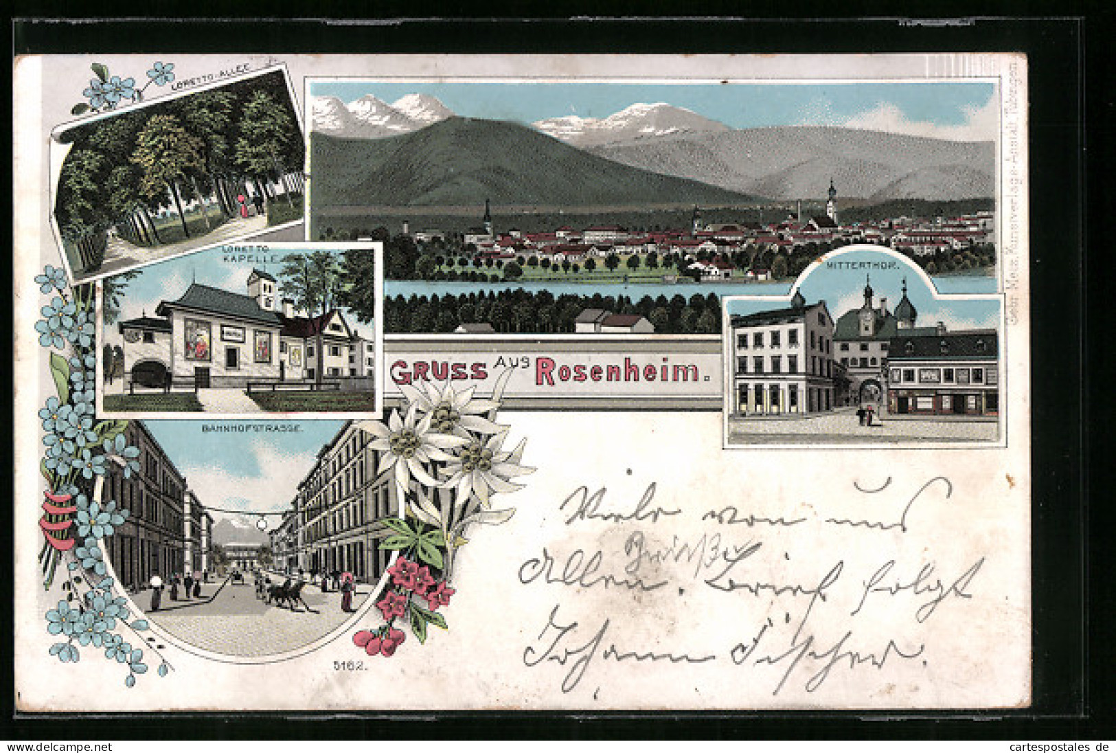 Lithographie Rosenheim, Loretto-Kapelle, Loretto-Allee, Mittertor  - Rosenheim