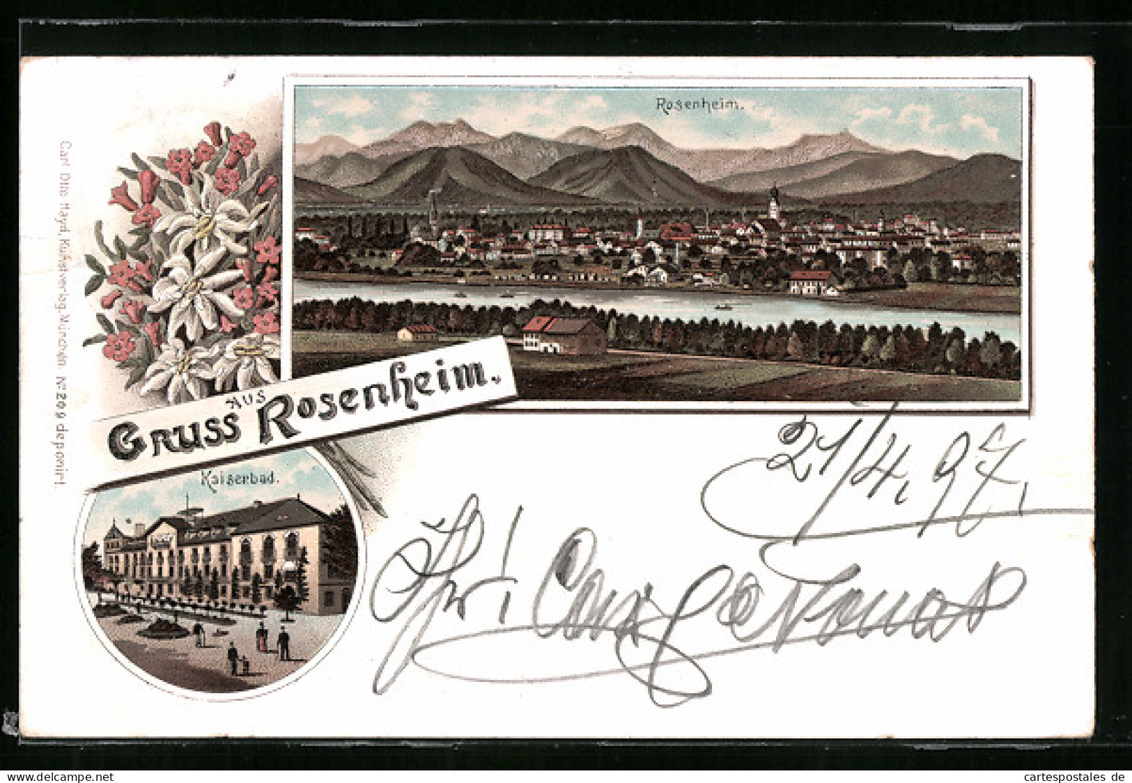 Lithographie Rosenheim, Hotel Kaiserbad, Teilansicht  - Rosenheim