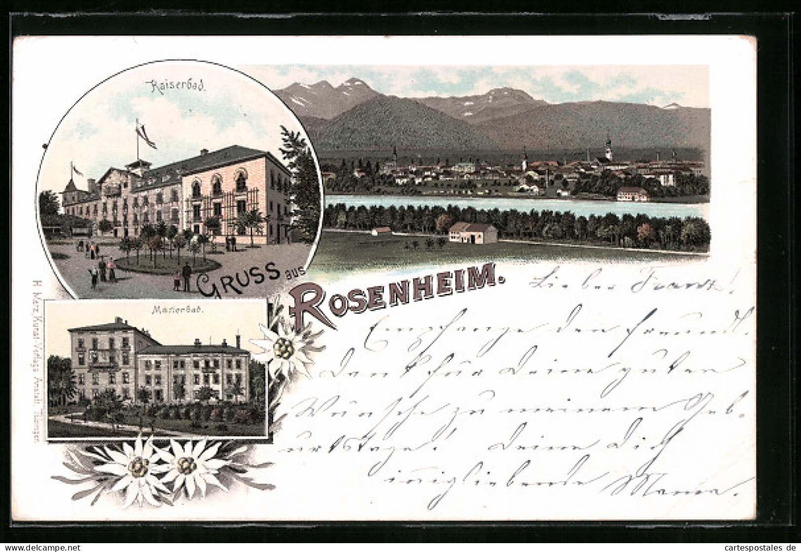 Lithographie Rosenheim, Hotel Kaiserbad, Marienbad, Teilansicht  - Rosenheim