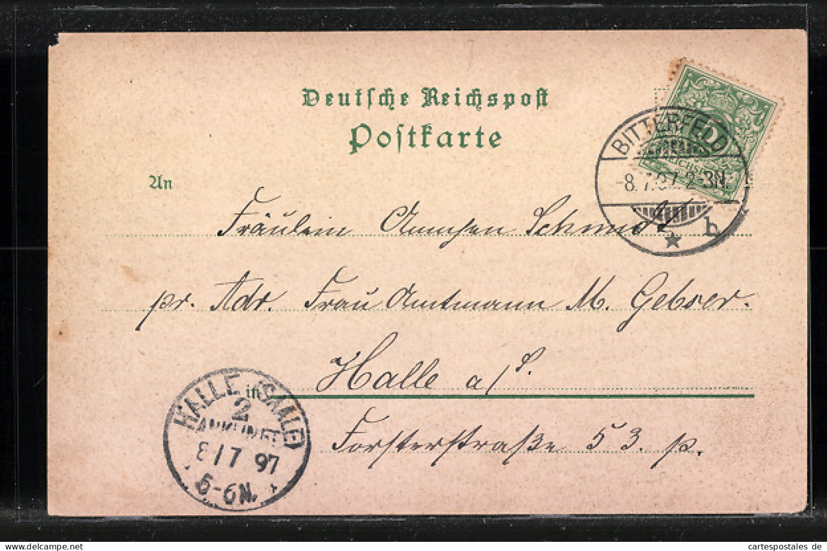Lithographie Bitterfeld, Kriegerdenkmal, Stadtteich, Evangelische Volksschule  - Bitterfeld