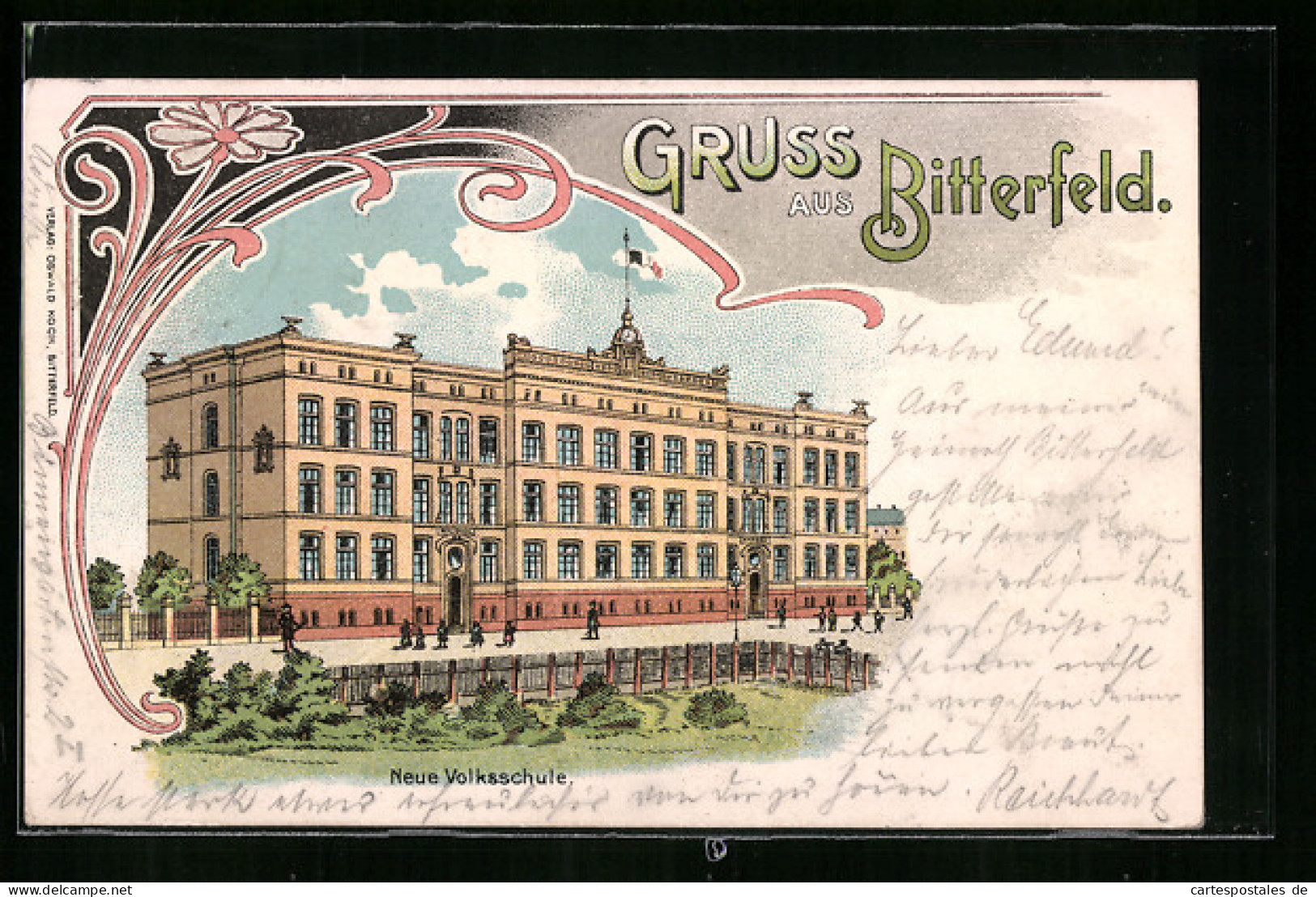Lithographie Bitterfeld, Neue Volksschule  - Bitterfeld
