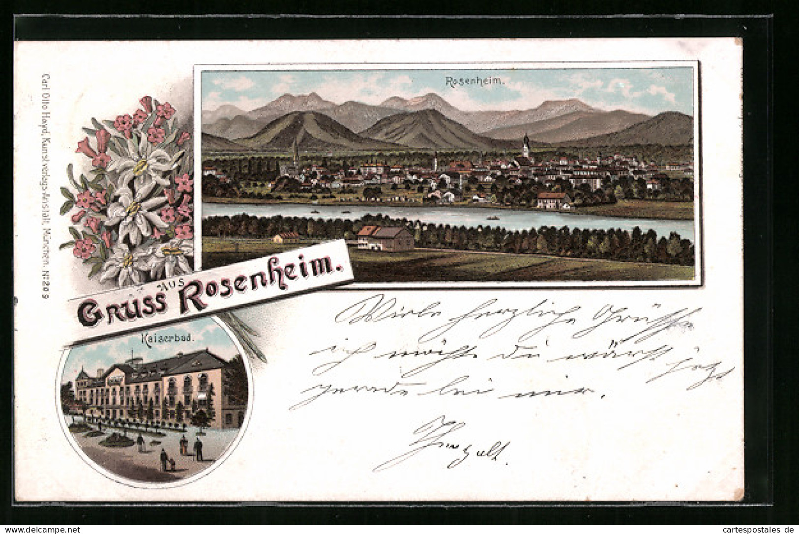 Lithographie Rosenheim, Hotel Kaiserbad, Totalansicht Aus Der Vogelschau  - Rosenheim