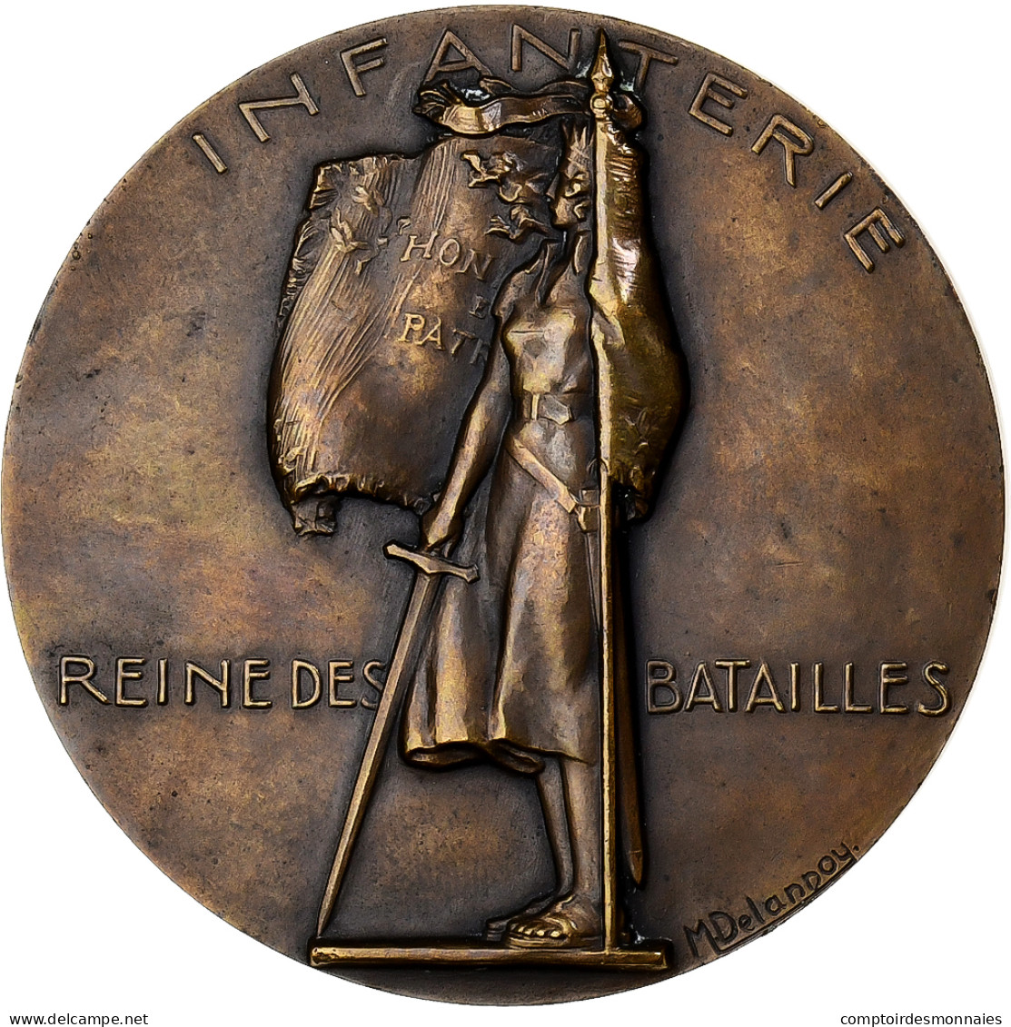 France, Médaille, Infanterie, Reine Des Batailles, Bronze, Delannoy, SUP+ - Other & Unclassified