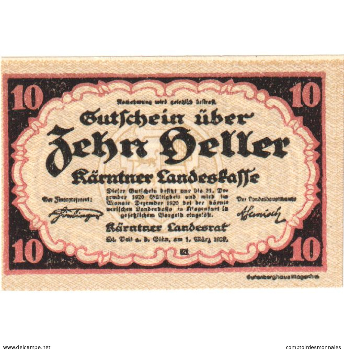 Autriche, Landesrat, 10 Heller, Blason, 1920, 1920-12-31, NEUF, Mehl:FS 427 - Austria