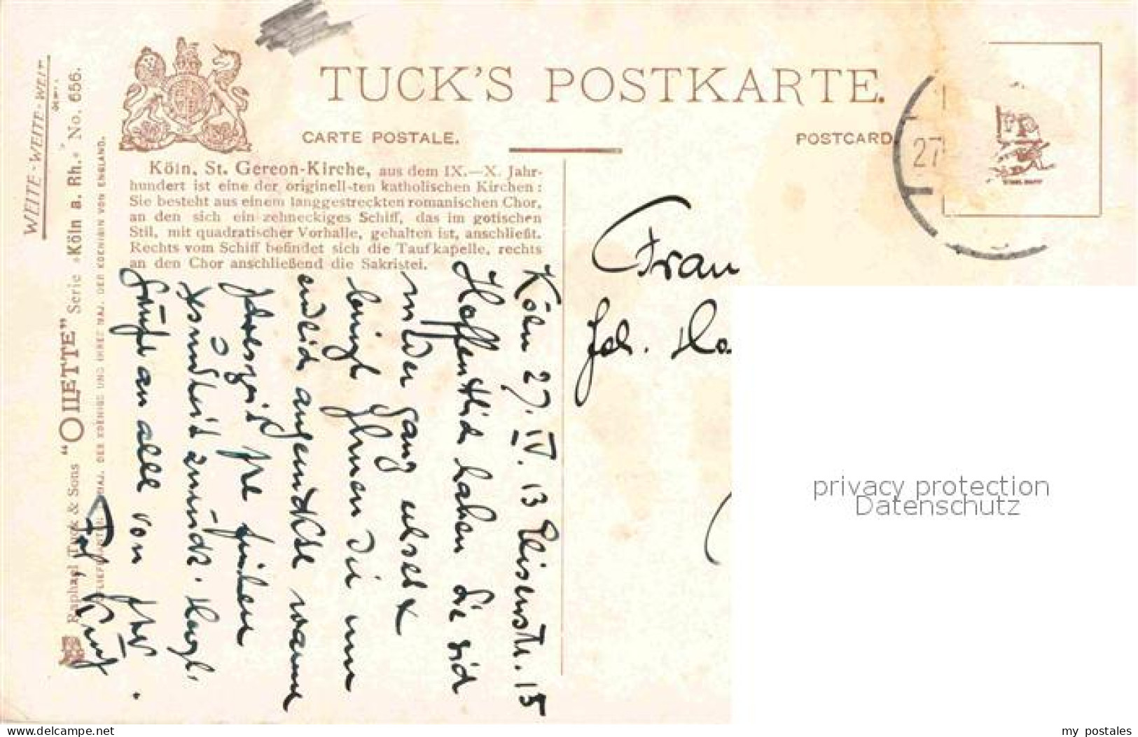 72747929 Koeln Rhein St Gereon Kirche Tucks Postkarte Oilette No 656 Kuenstlerka - Koeln