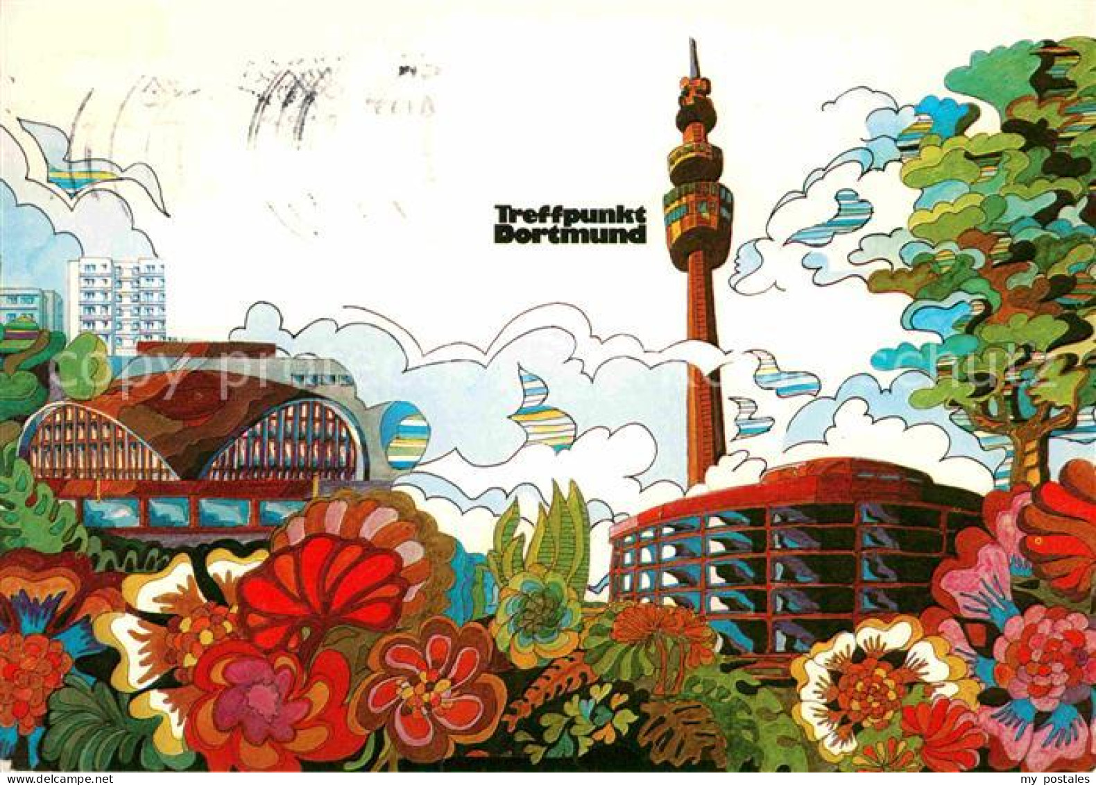 72747085 Dortmund Fernsehturm Gebaeude Blumen Kuenstlerkarte Dortmund - Dortmund