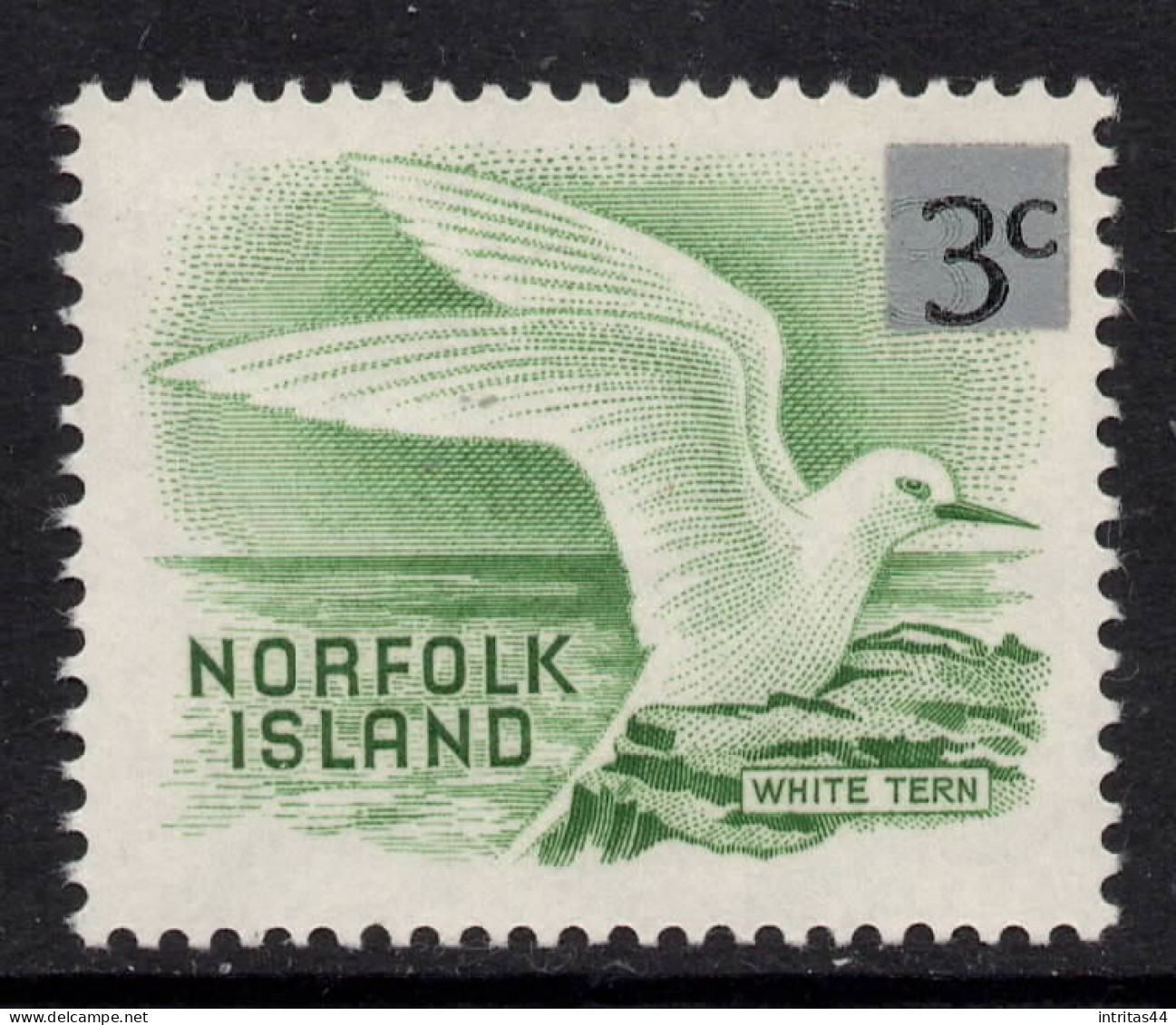 NORFOLK ISLAND 1966 SURCH DECIMAL CURRENCY "3c ON 3d  GREEN " WHITE TERN " STAMP MNH - Norfolkinsel