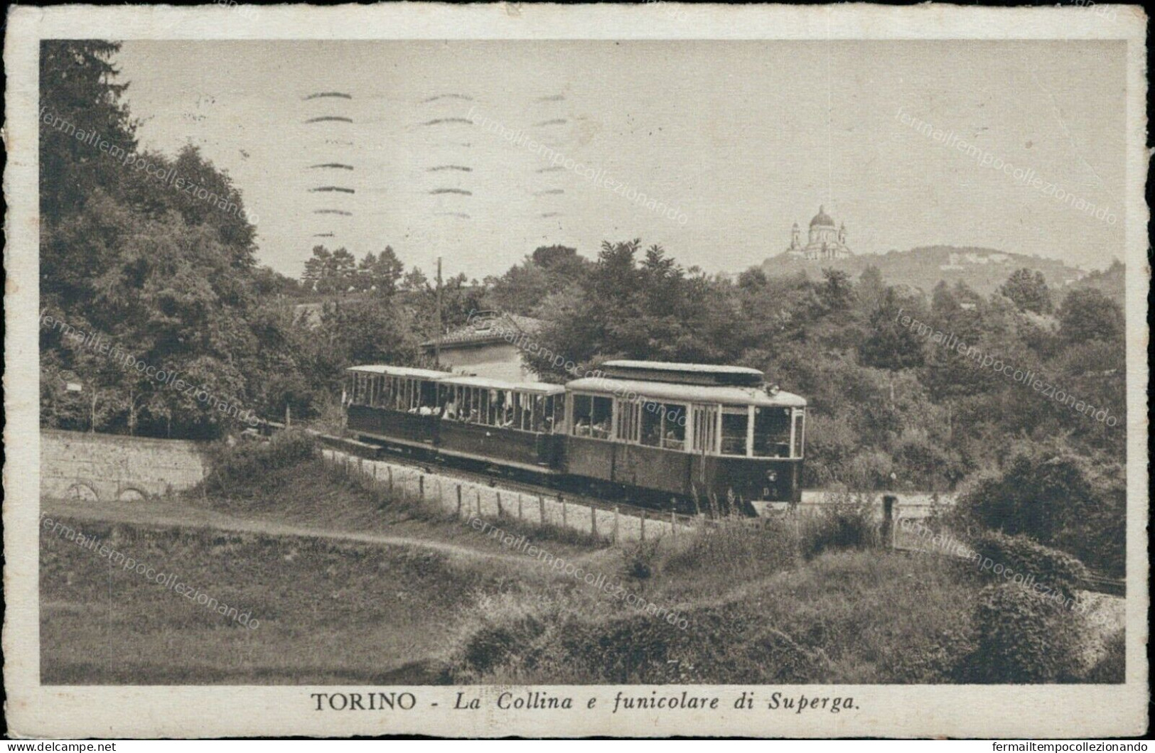Cs591 Cartolina Torino Citta' La Collina E Funicolare Di Superga 1938 - Autres & Non Classés