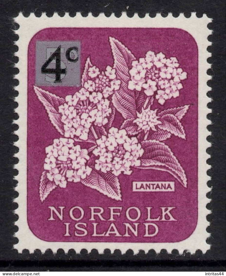 NORFOLK ISLAND 1966 SURCH DECIMAL CURRENCY  4c ON 5d BRIGHT PURPLE  " LANTANA " STAMP MNH - Ile Norfolk