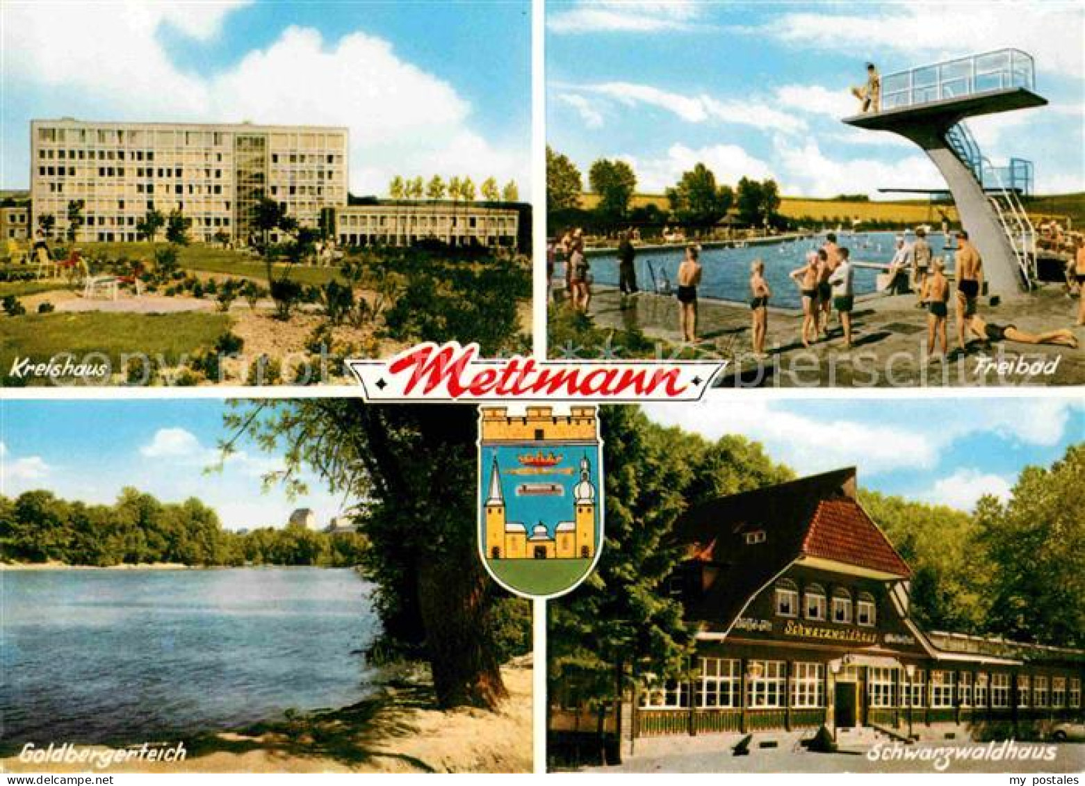 72746008 Mettmann Kreishaus Freibad Sprungturm Schwarzwaldhaus Goldbergerteich M - Mettmann