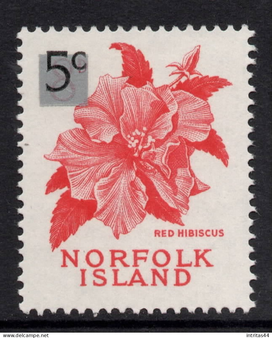 NORFOLK ISLAND 1966 SURCH DECIMAL CURRENCY  5c ON 8d RED  " RED HIBISCUS " STAMP MNH - Ile Norfolk