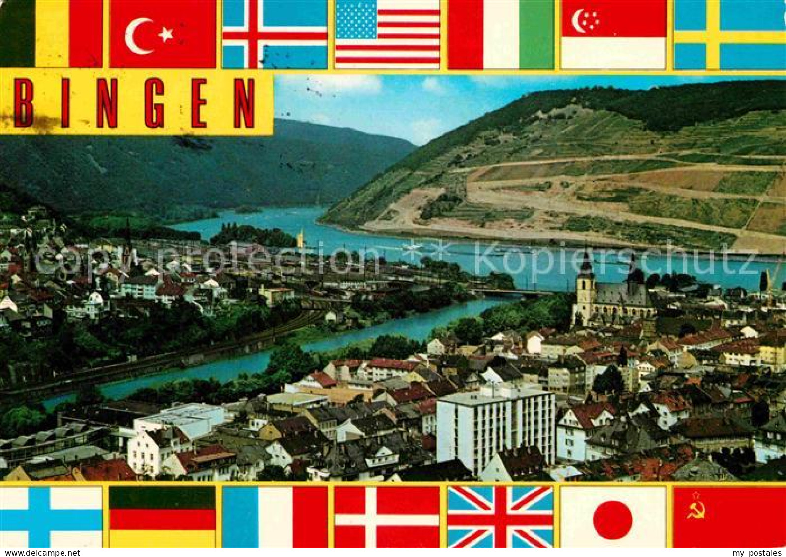 72744904 Bingen Rhein Mit Nahemuendung Nationalflaggen Bingen Am Rhein - Bingen