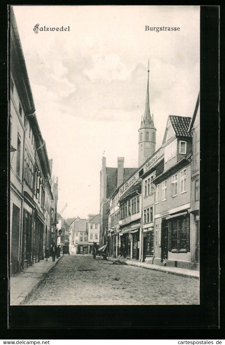 AK Salzwedel, Burgstrasse Mit Geschäften  - Salzwedel