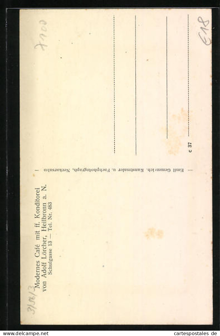 AK Heilbronn A. N., Modernes Cafe Mit Ff. Konditorei Von Adolf Lörcher, Schulgasse 13, Innenansicht  - Heilbronn