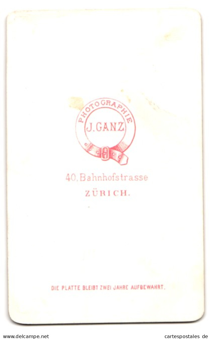 Fotografie J. Ganz, Zürich, Bahnhofstr. 40, Bürgerlicher Herr Mit Schnauzbart  - Personnes Anonymes