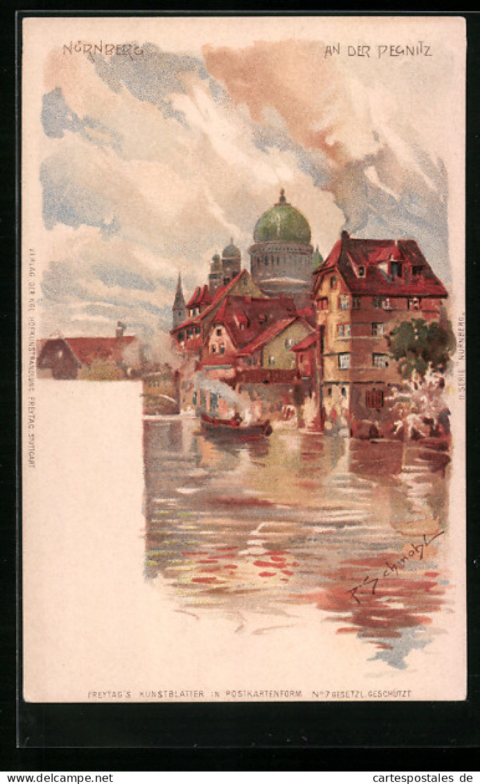 Künstler-AK P. Schmohl: Nürnberg, Blick Von Der Pegnitz Zur Synagoge  - Schmohl, P.