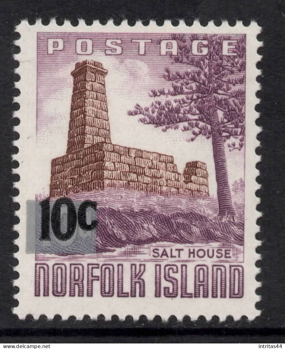 NORFOLK ISLAND 1966 SURCH DECIMAL CURRENCY " 10c ON 10d BROWN AND REDDISH VIOLET "SALT HOUSE"   MNH - Ile Norfolk
