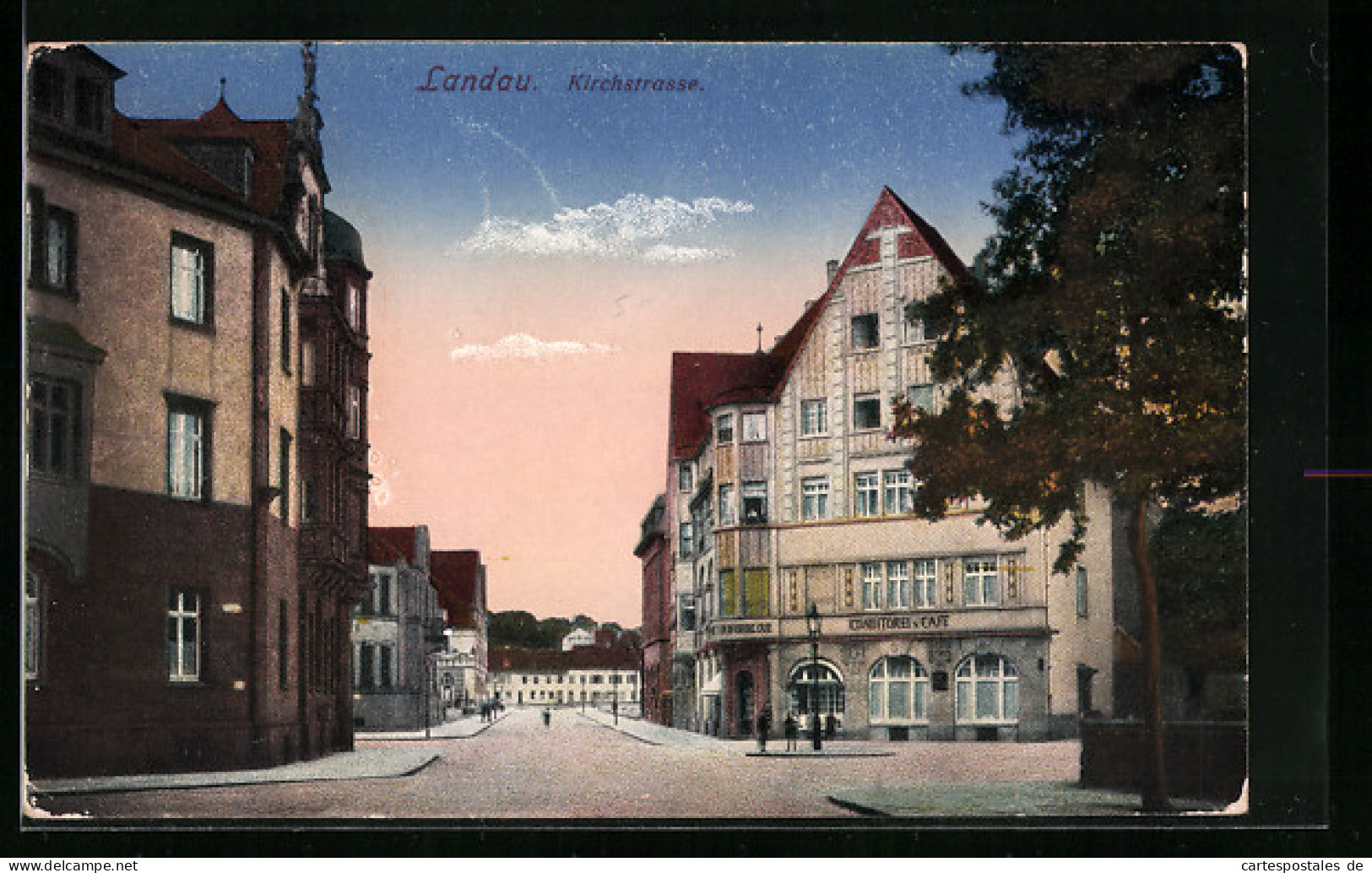 AK Landau, Kirchstrasse Mit Konditorei & Cafe  - Landau