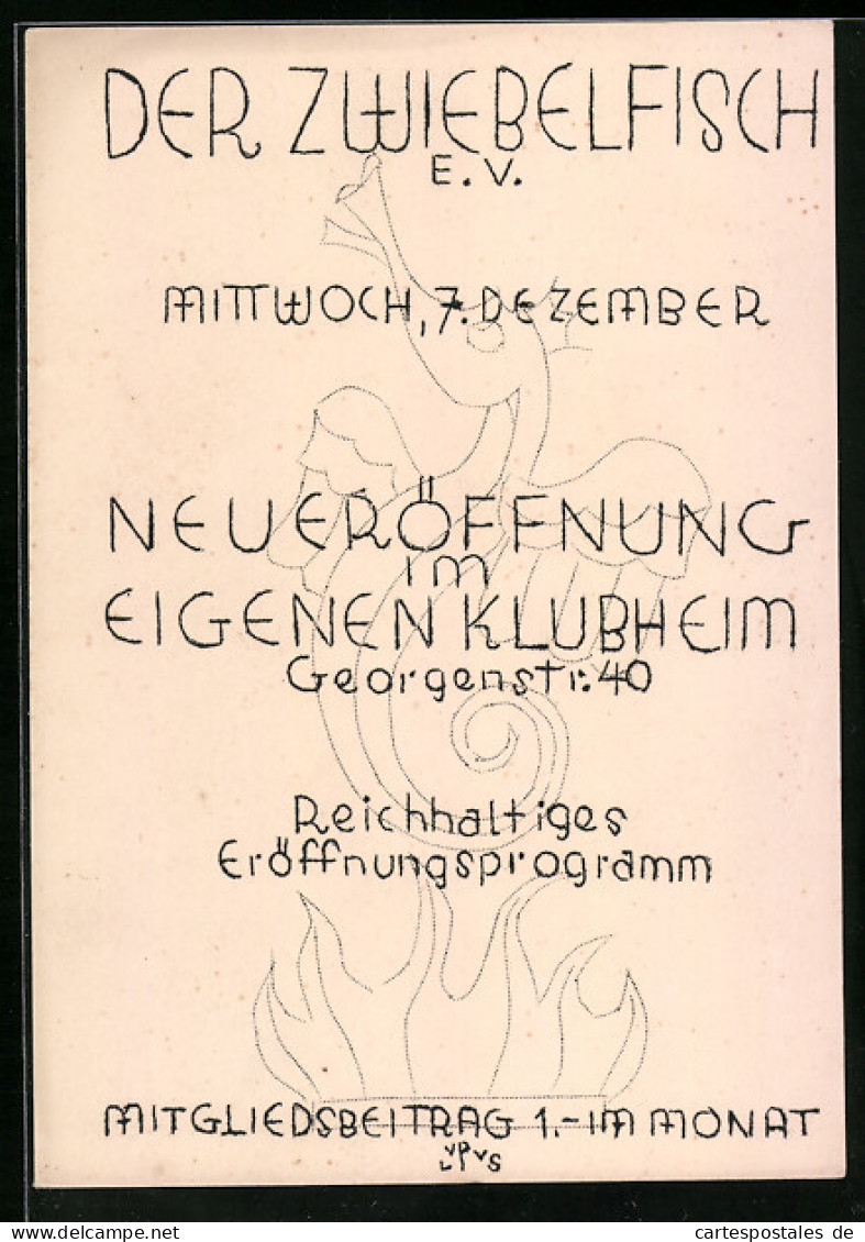 Künstler-AK Berlin, Neueröffnung Klubheim Der Zwiebelfisch E. V., Georgenstr. 40, Seepferdchen  - Mitte