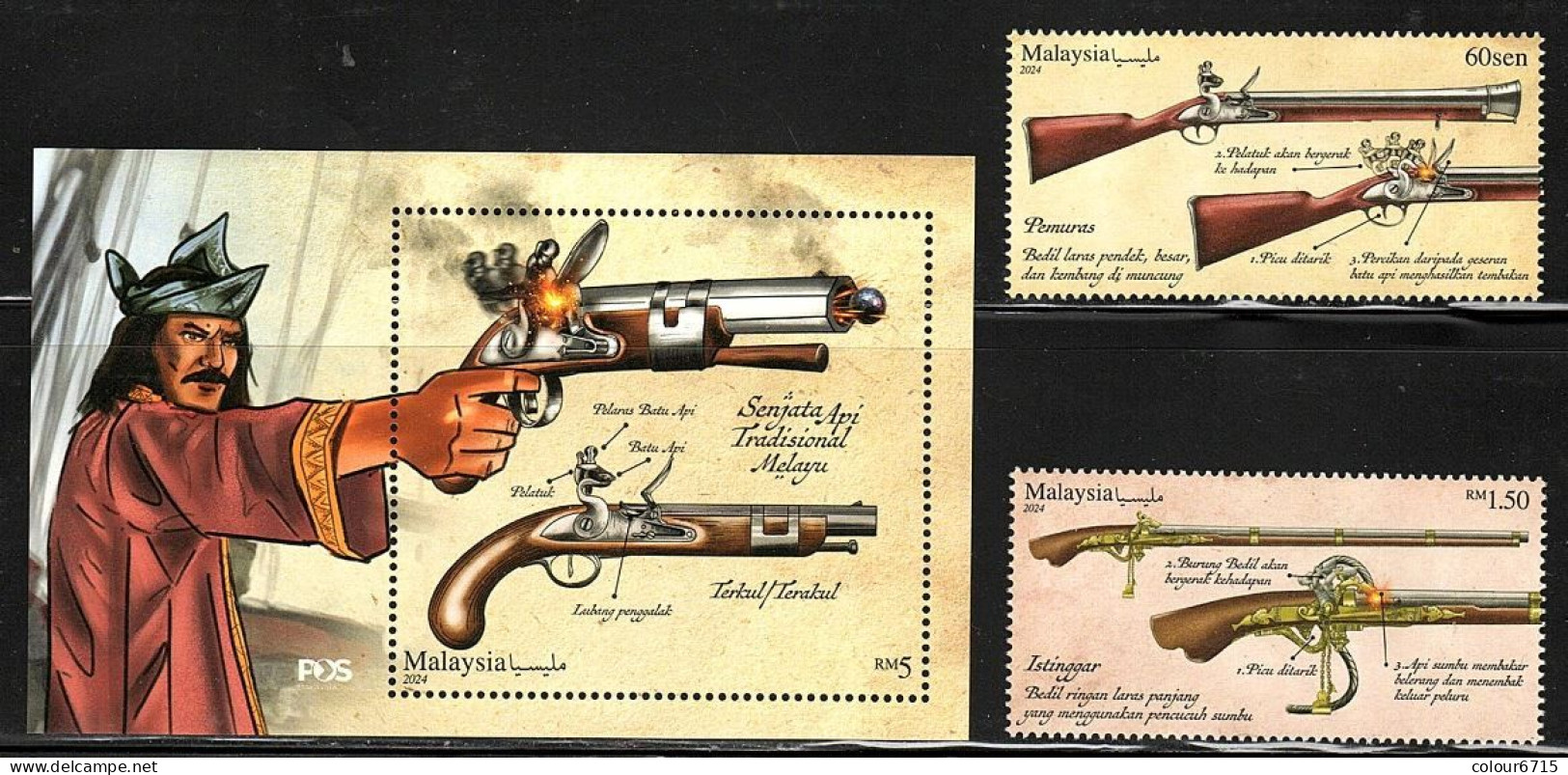 Malaysia 2024 Traditional Firearms Of Malaysia (stamps 2v+SS/Block) MNH - Maleisië (1964-...)