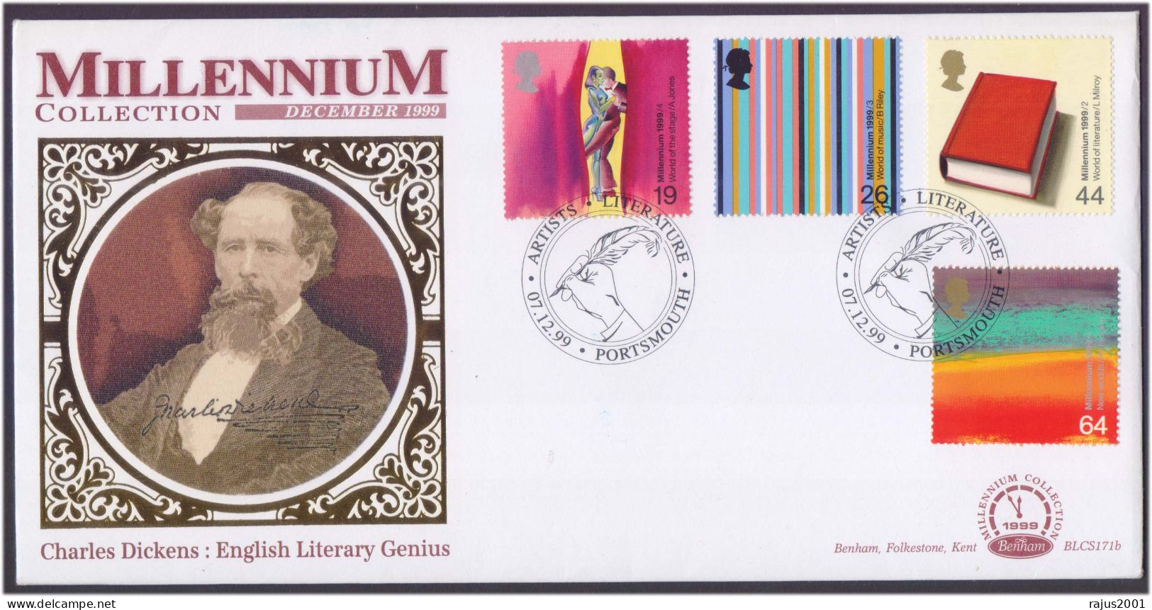 Charles Dickens English Literary Genius Novelist & Social Critic, Best Fictional Characters Millennium Limited Silk FDC - Lettres & Documents