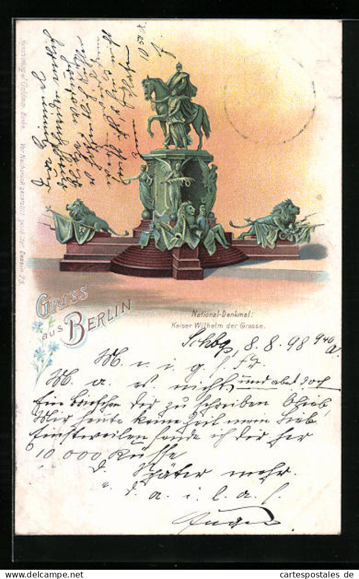 Lithographie Berlin, National-Denkmal Kaiser Wilhelm Der Grosse  - Mitte