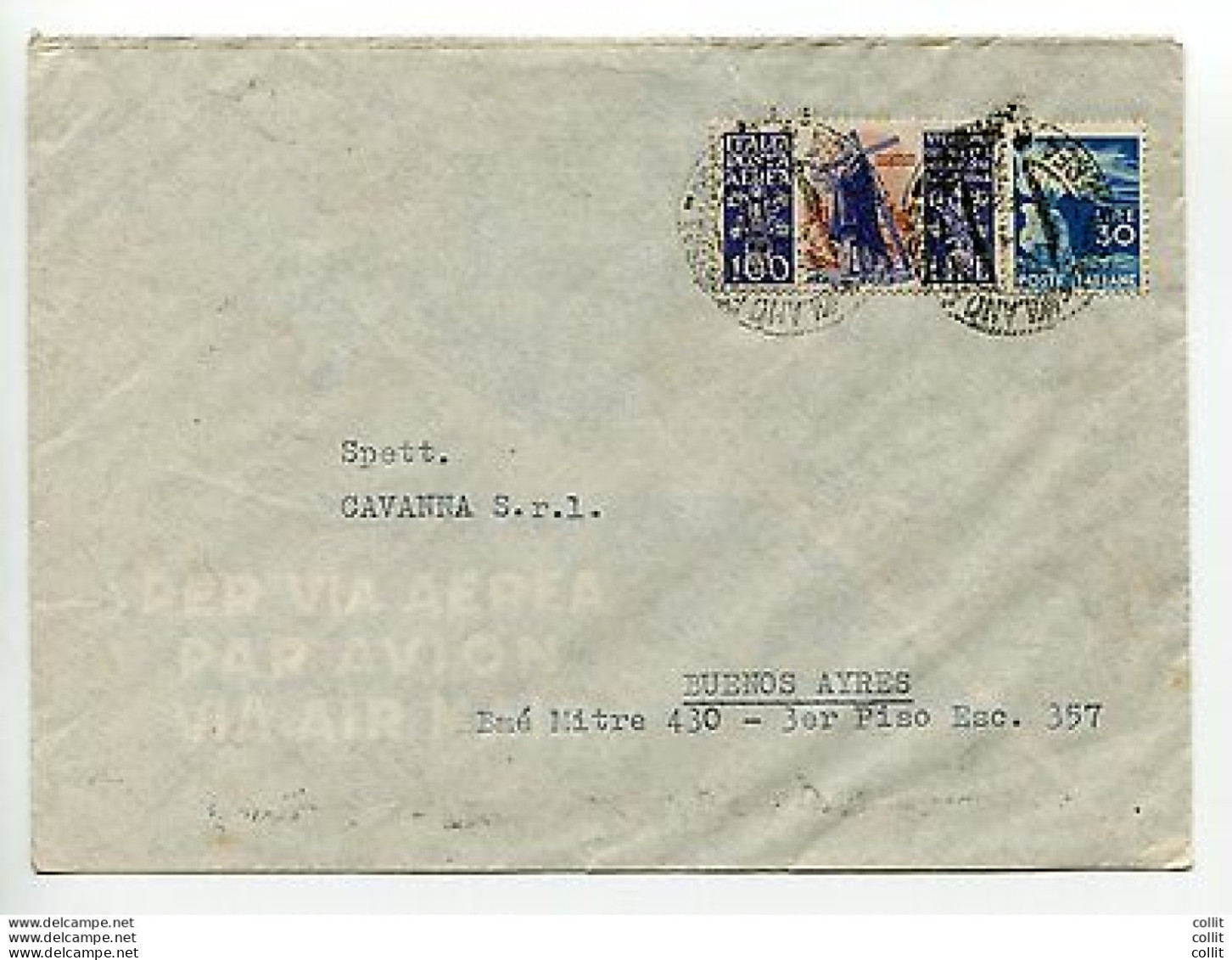 Posta Aerea Lire 100 "S. Caterina" Su Busta Via Aerea Per L'Argentina - 1946-60: Marcophilie