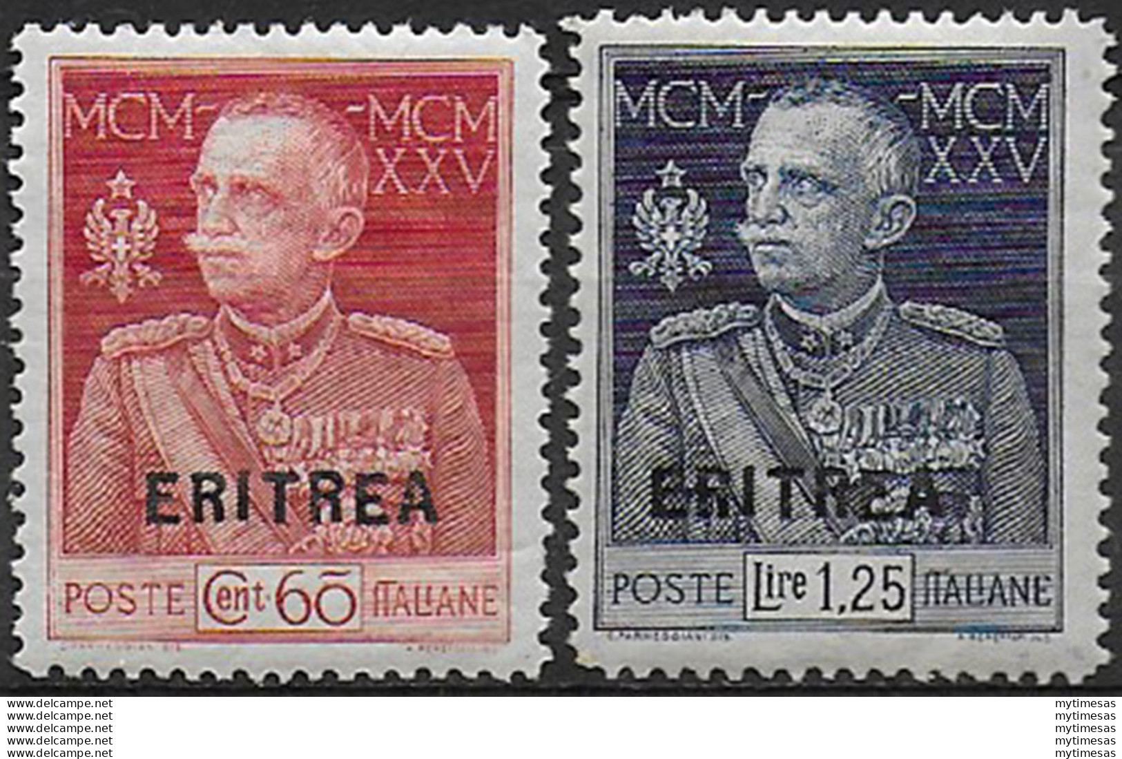 1925-26 Eritrea Giubileo Perforated 13,5 MNH Sassone N. 99+101 - Other & Unclassified