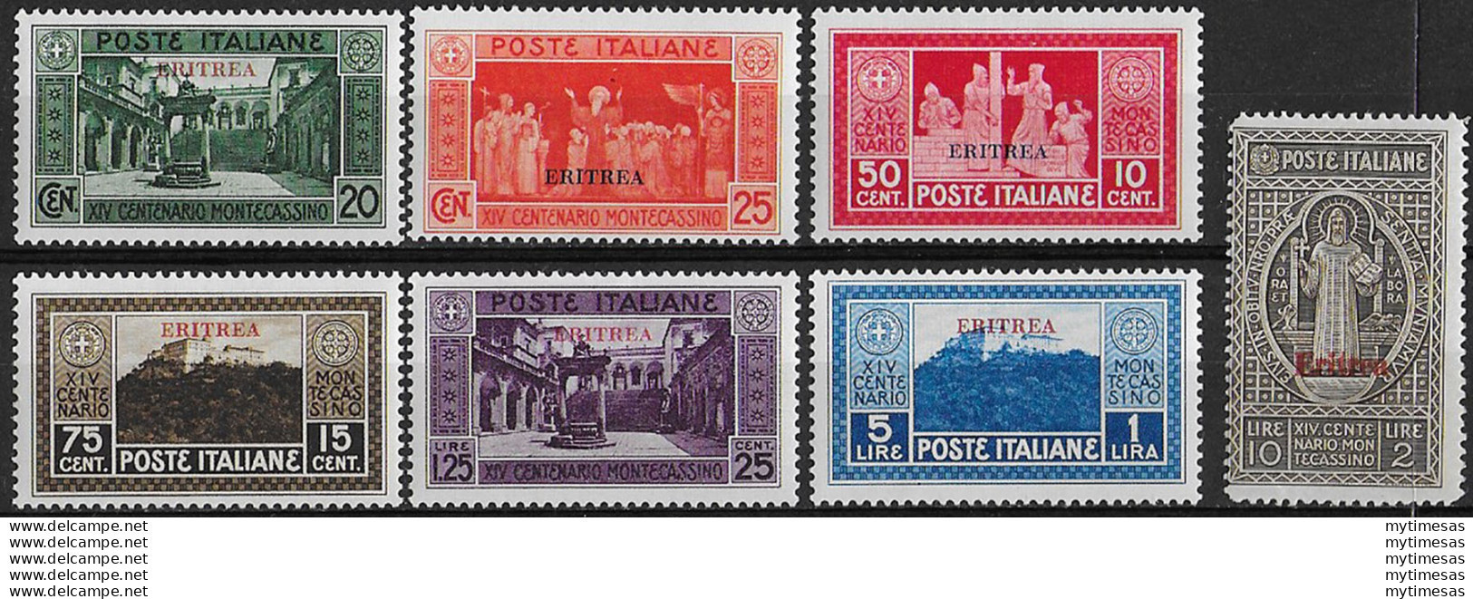 1929 Eritrea Montecassino 7v. MNH Sassone N. 145/51 - Sonstige & Ohne Zuordnung