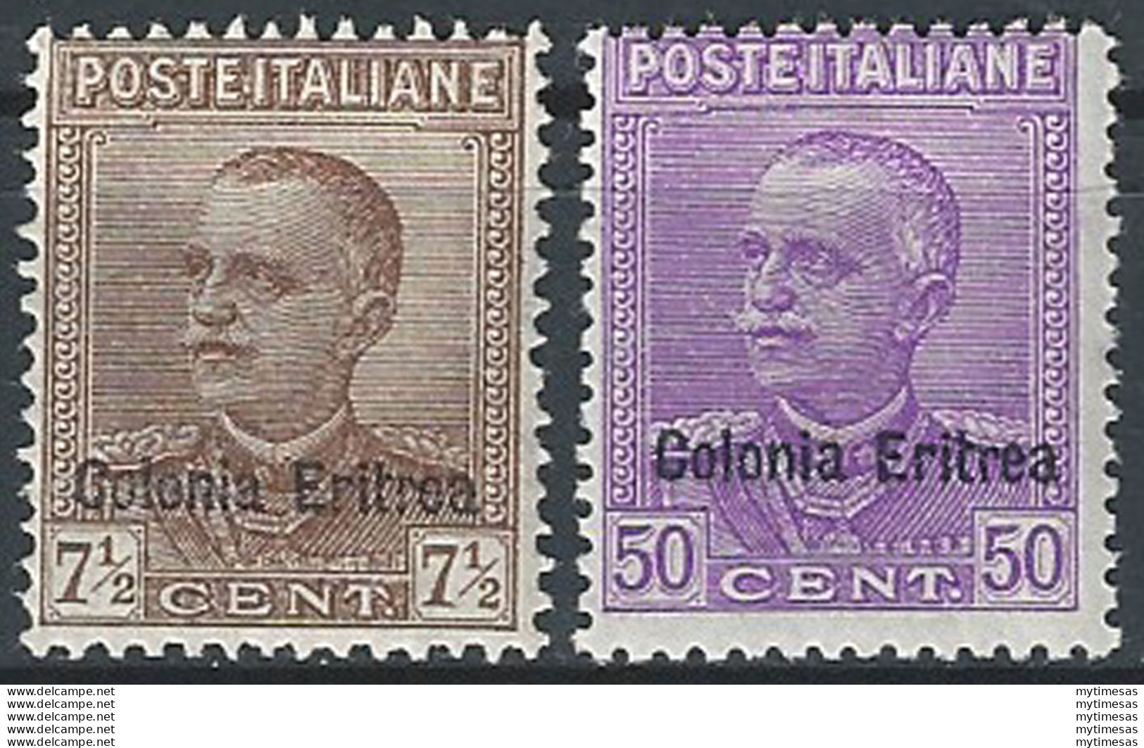 1928-29 Eritrea VE III 2v. Sopr. MNH Sassone N. 142/43 - Sonstige & Ohne Zuordnung