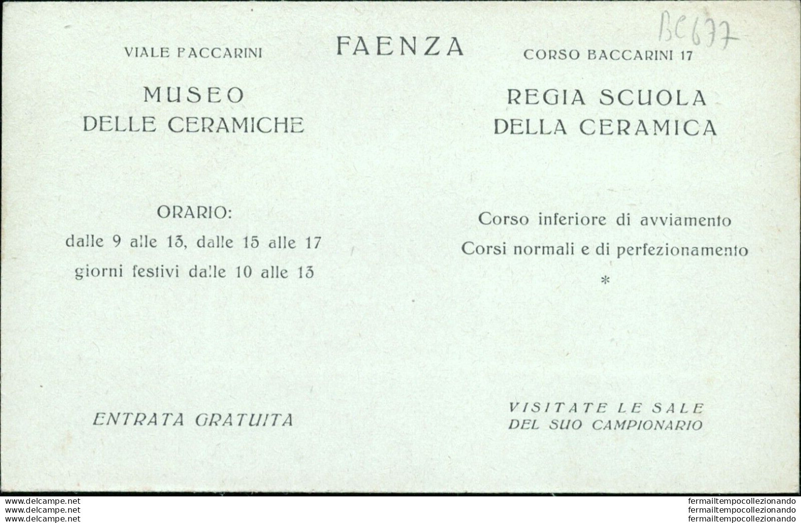 Bc677 Cartolina Pubblicitaria Faenza Museo E Regia Scuola Delle Ceramiche - Ravenna