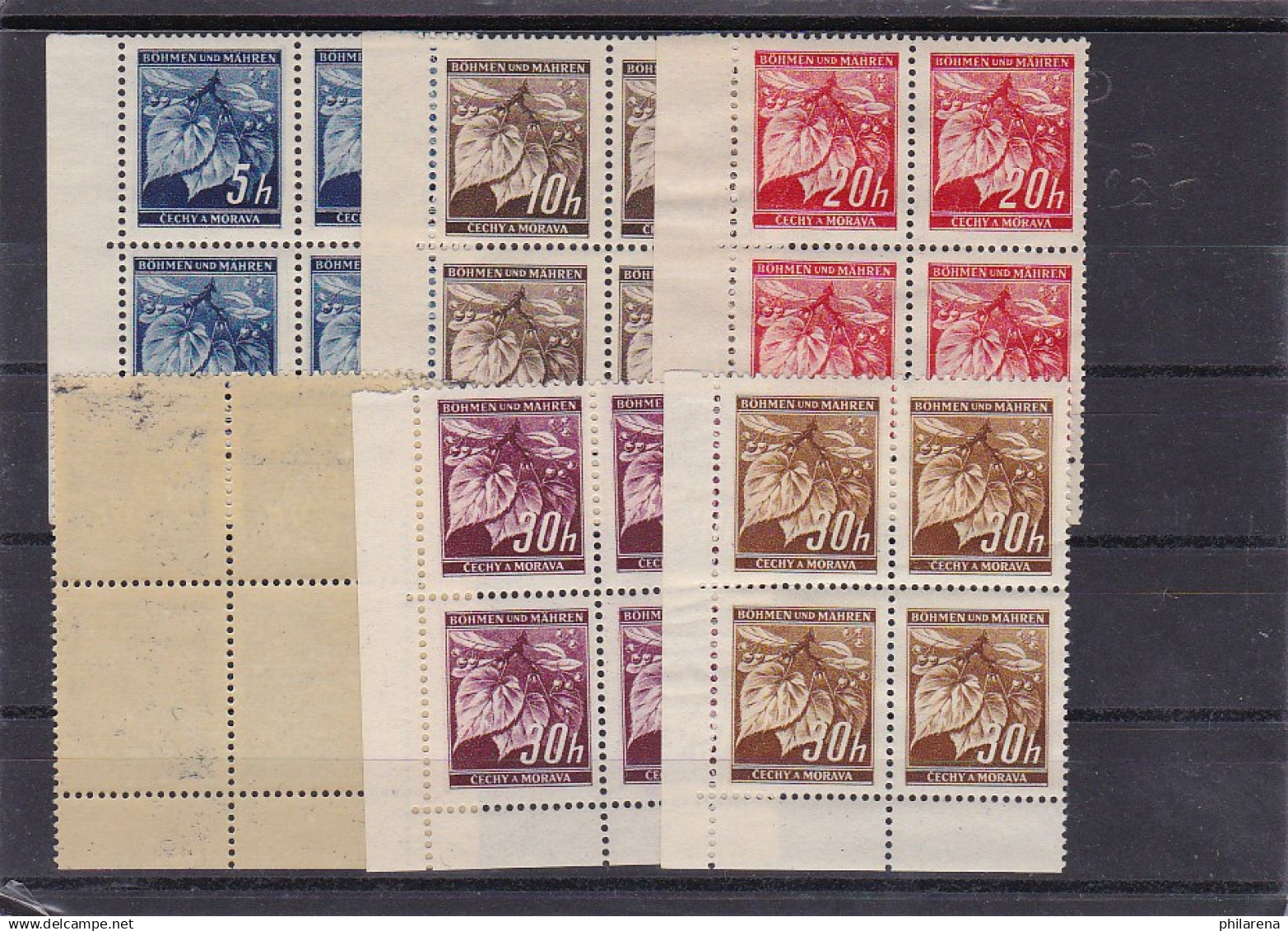 Böhmen & Mähren (B&M): Postfrisch, MiNr. 20-24 Viererblock Eckrand - Besetzungen 1938-45