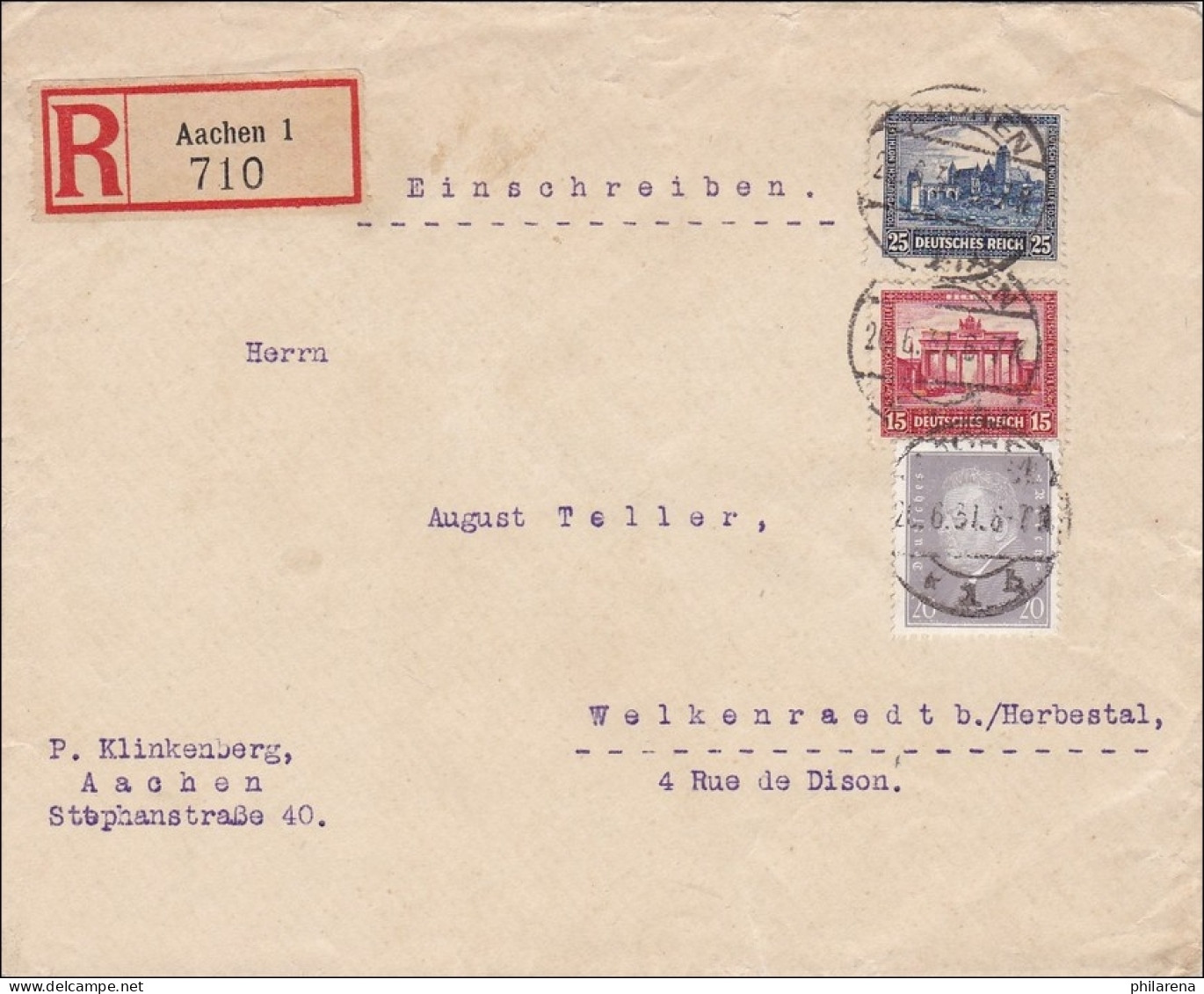 Weimar:  Brief Von Aachen Nach Welkenraedt 1931 - Lettres & Documents