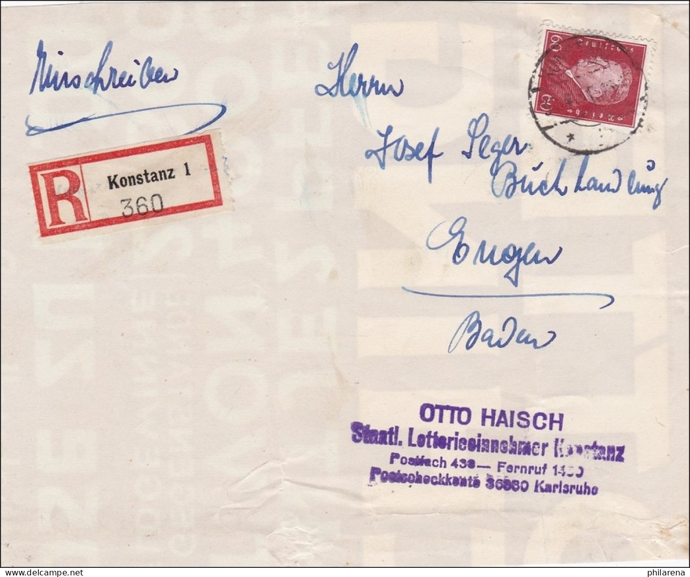 Weimar:  Vorderseite Eines Briefes Von Konstanz Nach Karlsruhe - Cartas & Documentos
