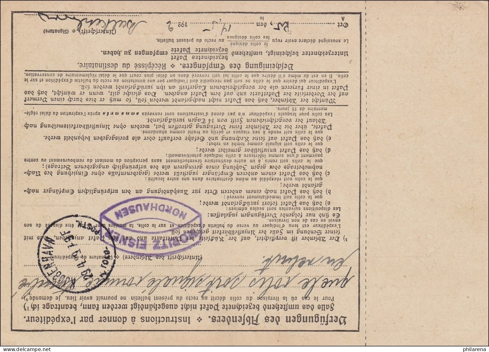 Weimar: Paketkarte Von Nordhausen - Gebühr Bezahlt Stempel - Nach Island 1929 - Lettres & Documents