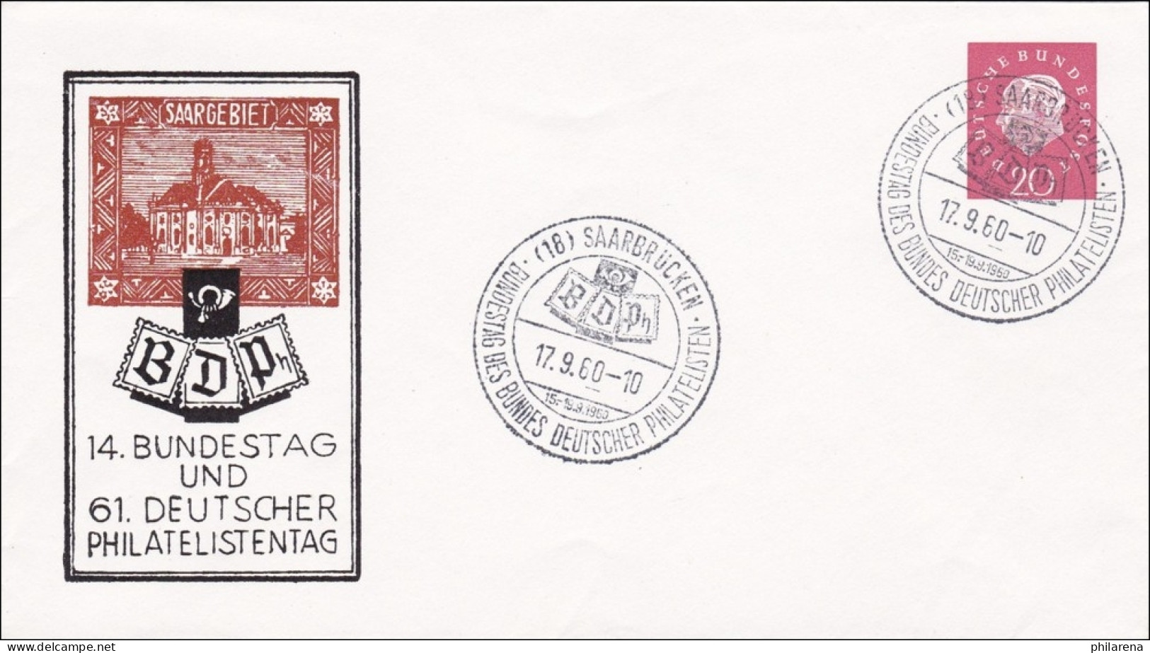 Saarland: Deutscher Philatelistentag, Und Bundestag, 1960 Saarbrücken - Lettres & Documents
