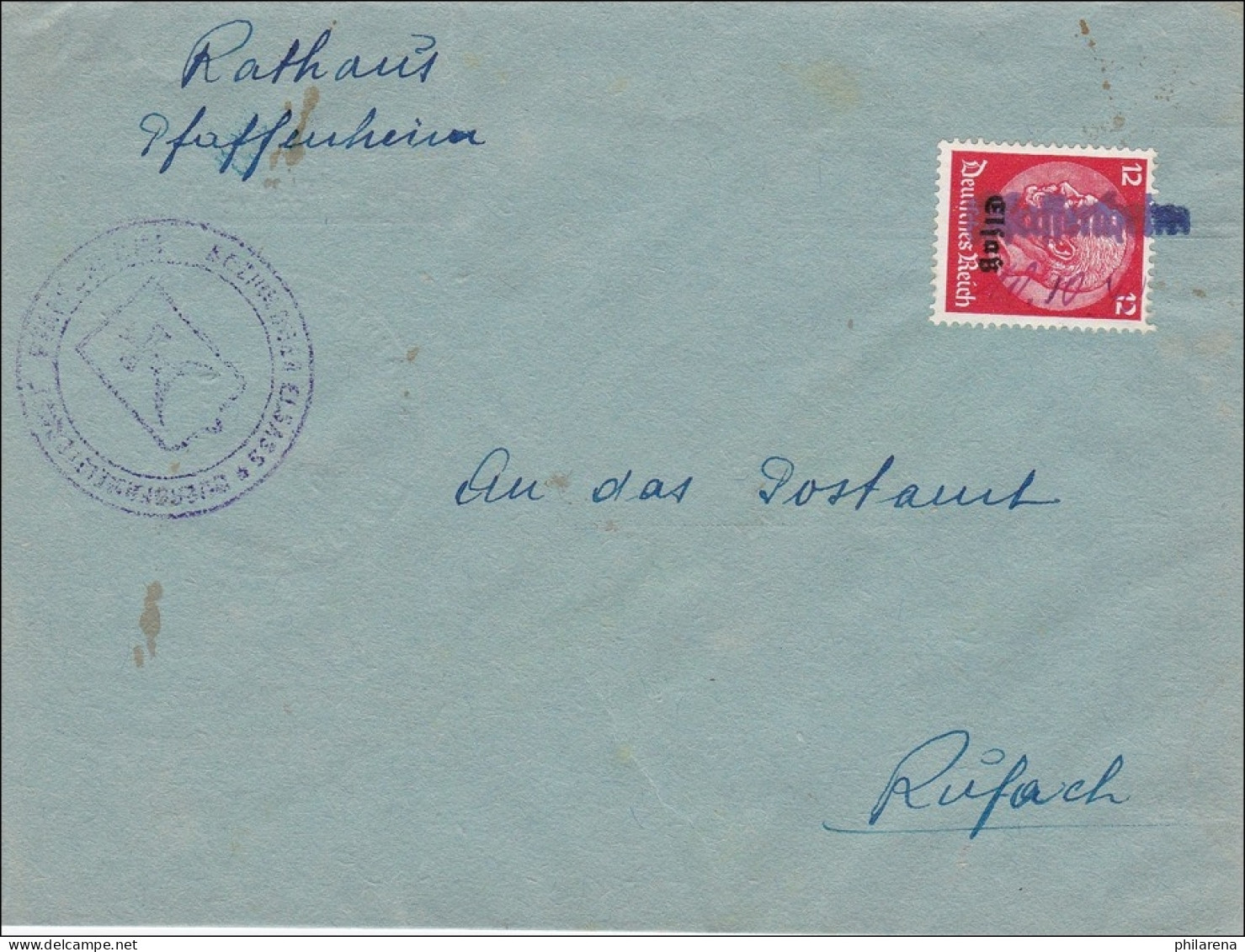 Elsass: Rathaus Pfaffenheim Nach Rufach - Occupation 1938-45