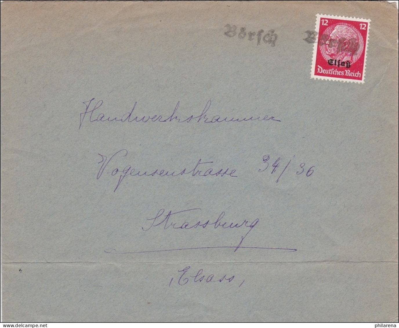 Elsass: Brief Aus Börsch Nach Strassburg 1940 - Occupation 1938-45