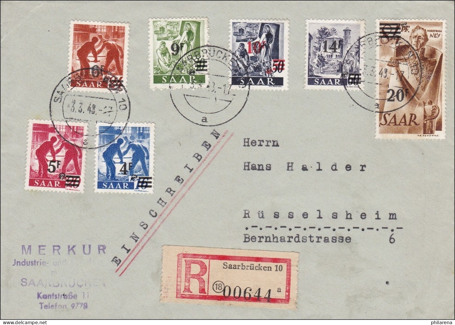 Saar: 1948 Zwei R-Briefe  Von Saarbrücken Nach Rüsselsheim - Covers & Documents