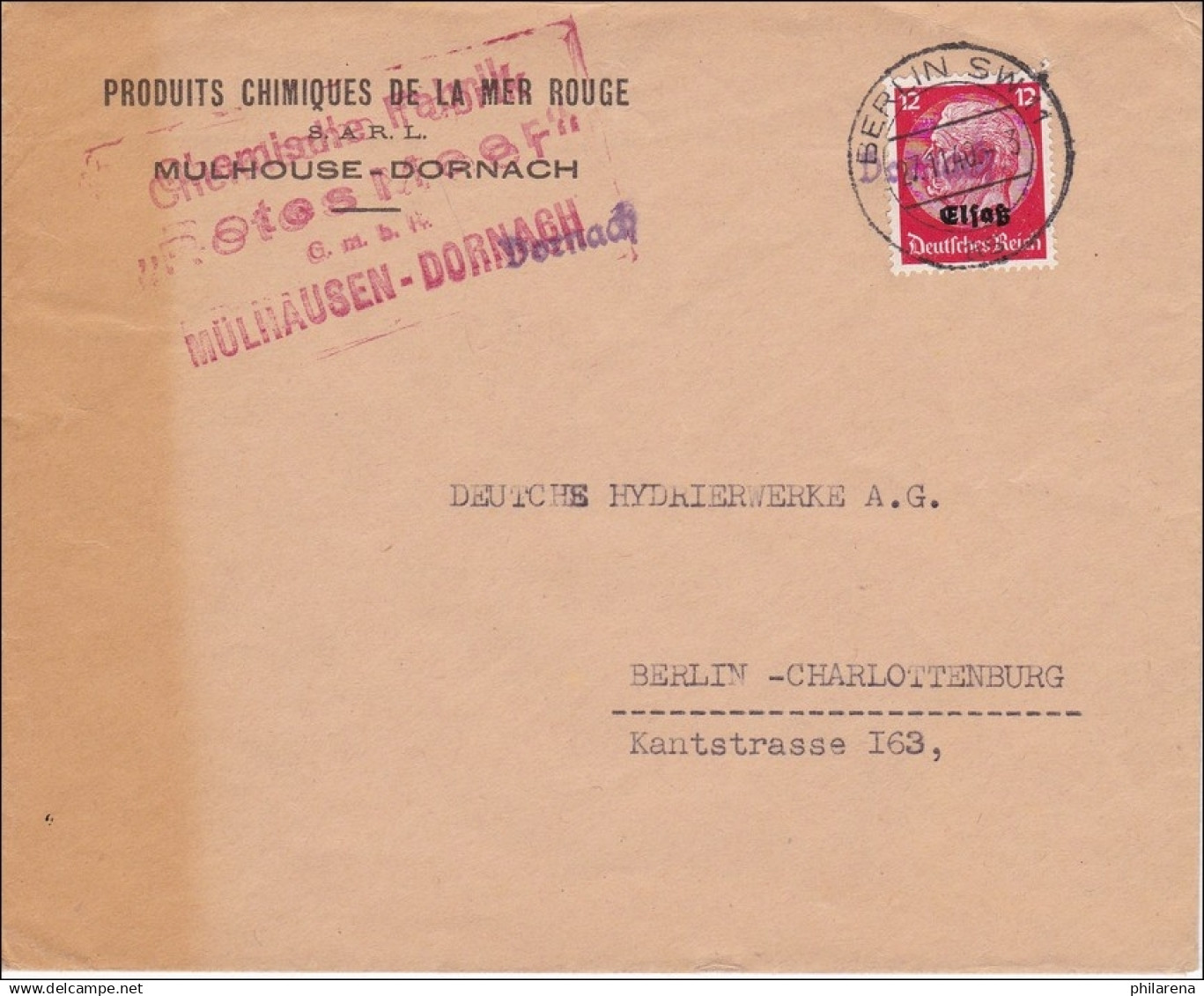 Elsass: Brief Aus Dornach Nach Berlin 1940 - Besetzungen 1938-45