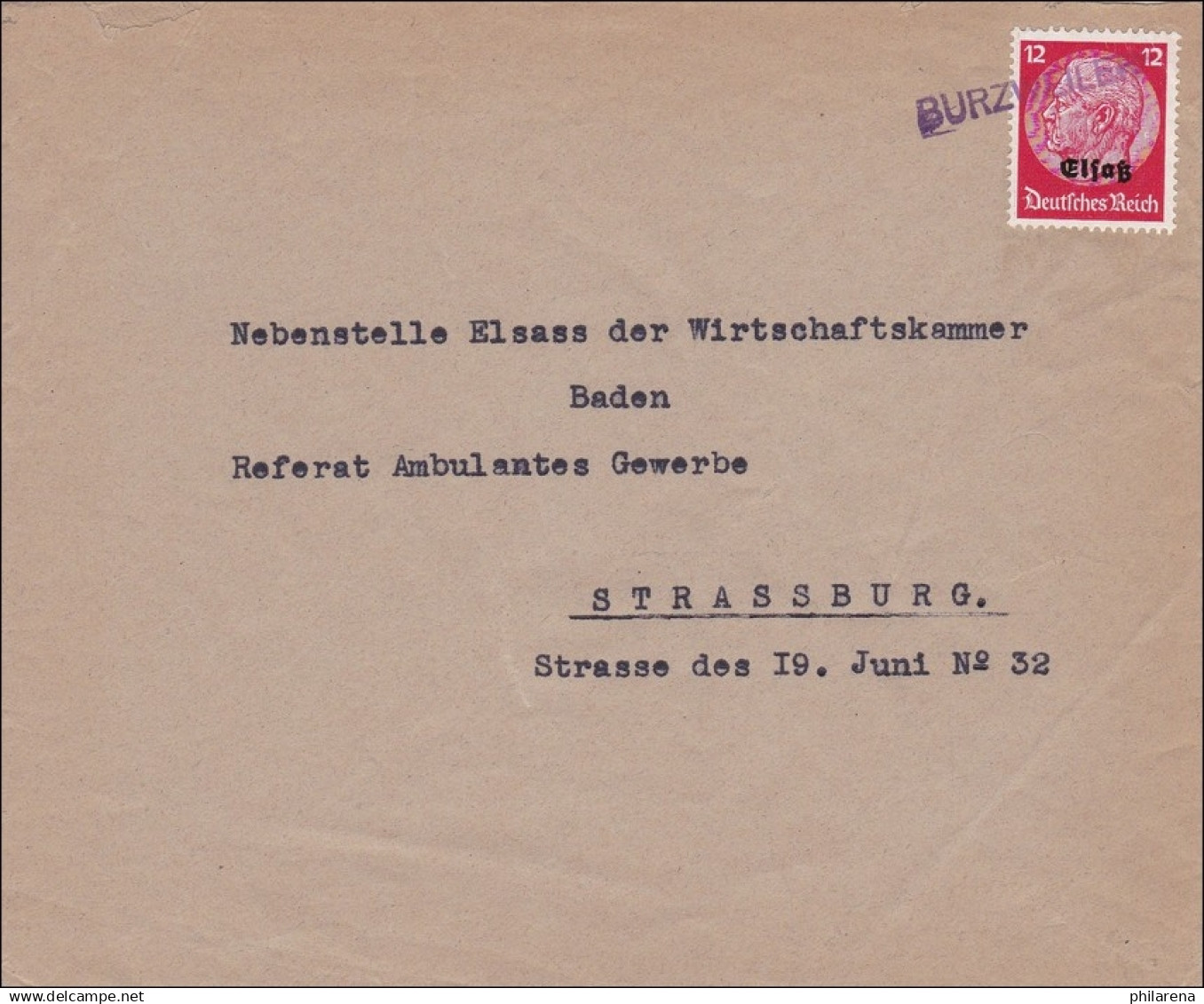 Elsass: Brief Aus Burzweiler Nach Straßburg 1940 - Occupation 1938-45