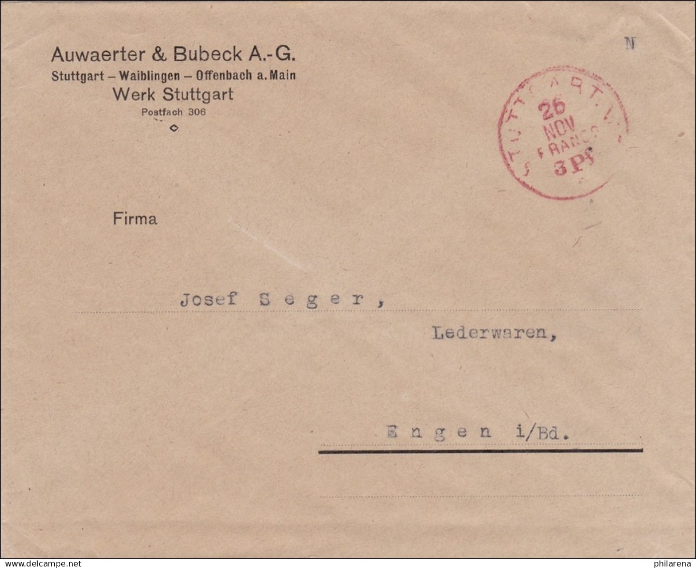 Gebühr Bezahlt: Auwärter&Bubeck Stuttgart - Lettres & Documents