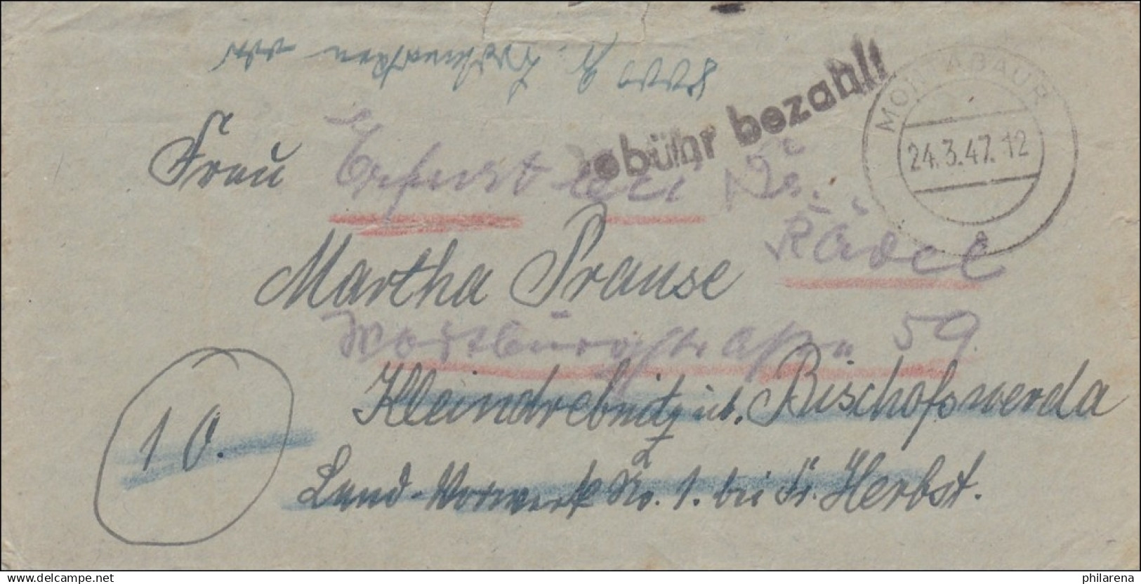 Gebühr Bezahlt: Montabaur 1947 Nach Bischofswerda Mit Briefinhalt - Storia Postale