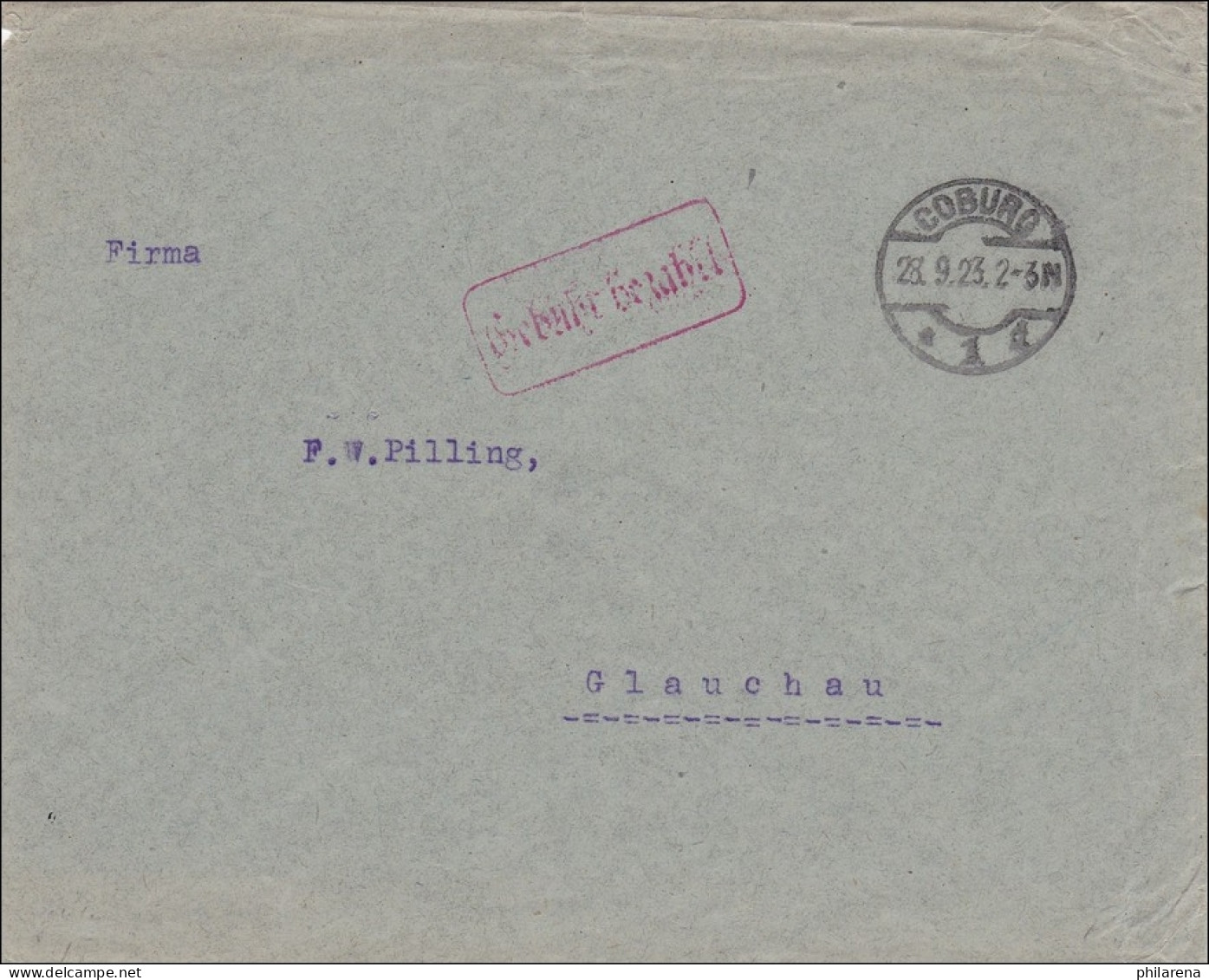 Gebühr Bezahlt: Brief Aus  Coburg 1923 Nach Glauchau - Covers & Documents